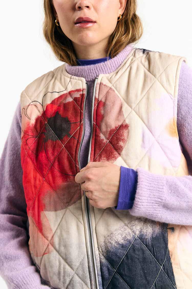 Suite13Lab Meda Vest Print Damen Steppweste Baumwolle beige rot